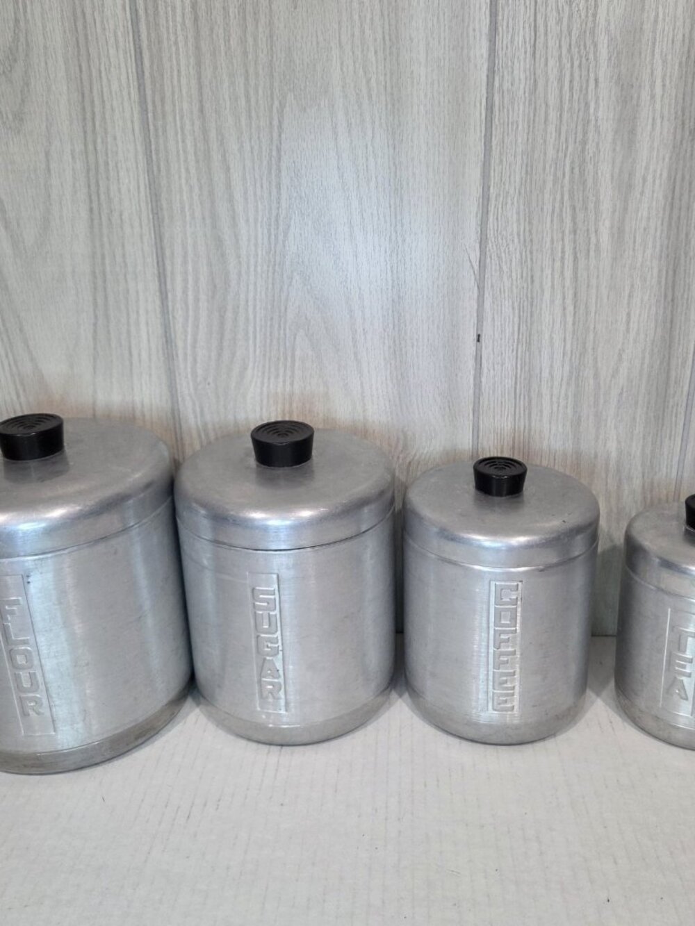Vintage Brushed Aluminum Canister Set  Of (4) W/ Lids Mid Century 1950's